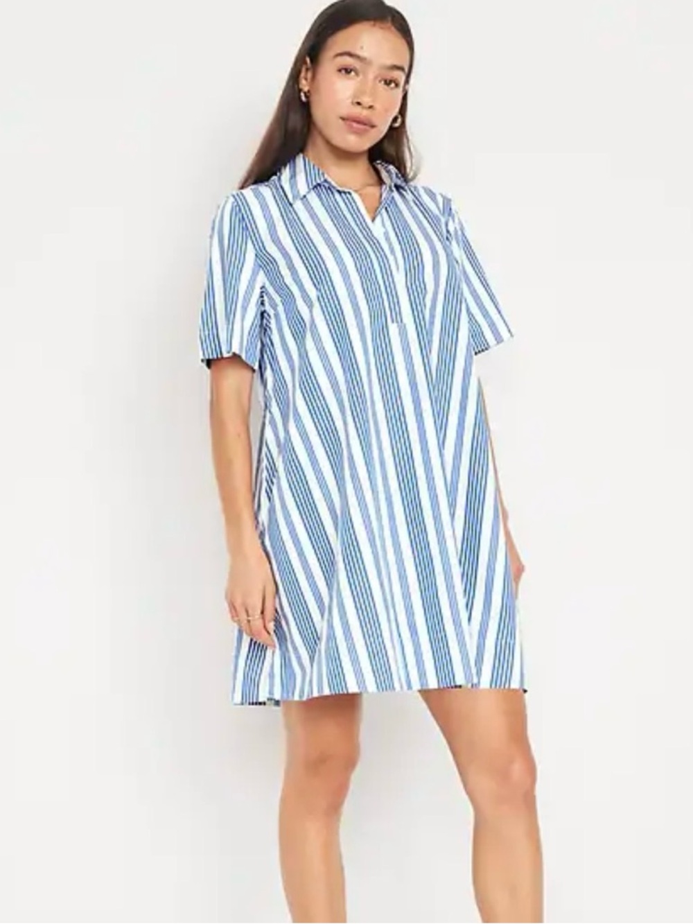 OLD NAVY Blue & White Four Button Striped Shirt Dress with Pockets
